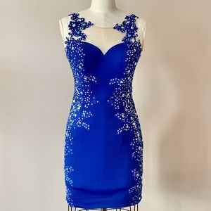 Vienna Blue Prom Cocktail Formal Dress w Lace